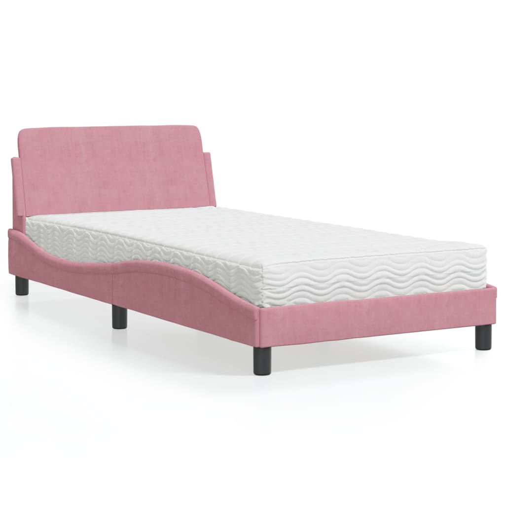 Bed with mattress pink 100x200 cm velvet