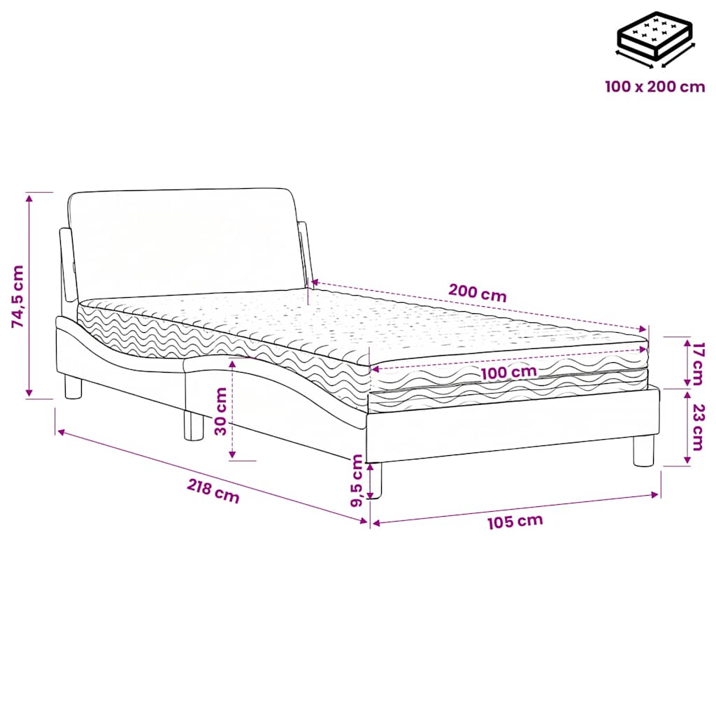 Bett mit Matratze "Dover" Schwarz 100x200 cm Kunstleder