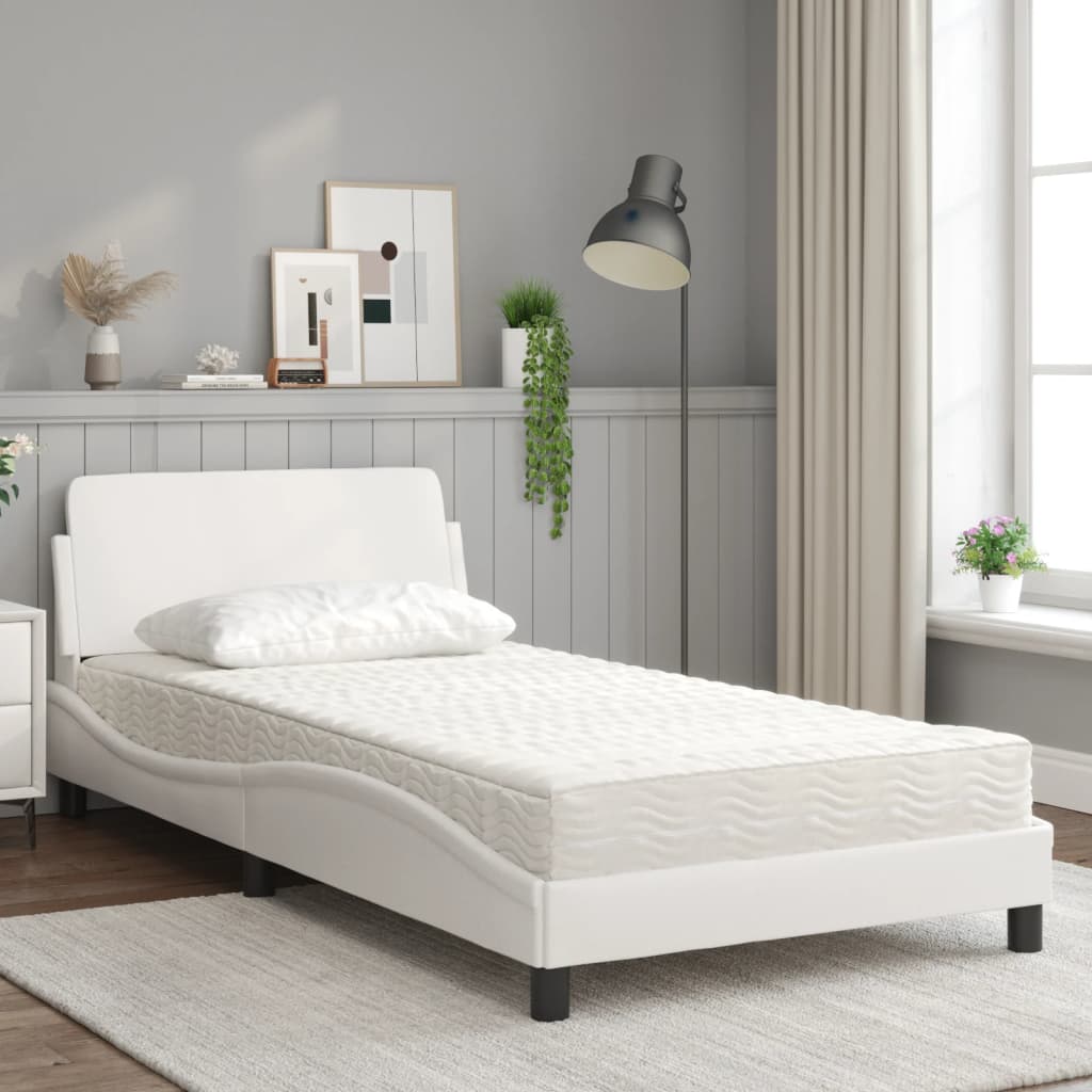 Bed with mattress white 100x200 cm artificial leather