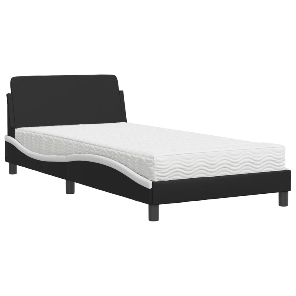 Bed with mattress black and white 100x200 cm artificial leather