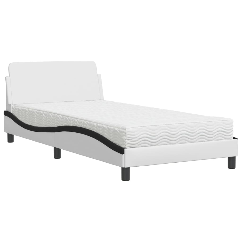 Bed with mattress white and black 100x200 cm artificial leather