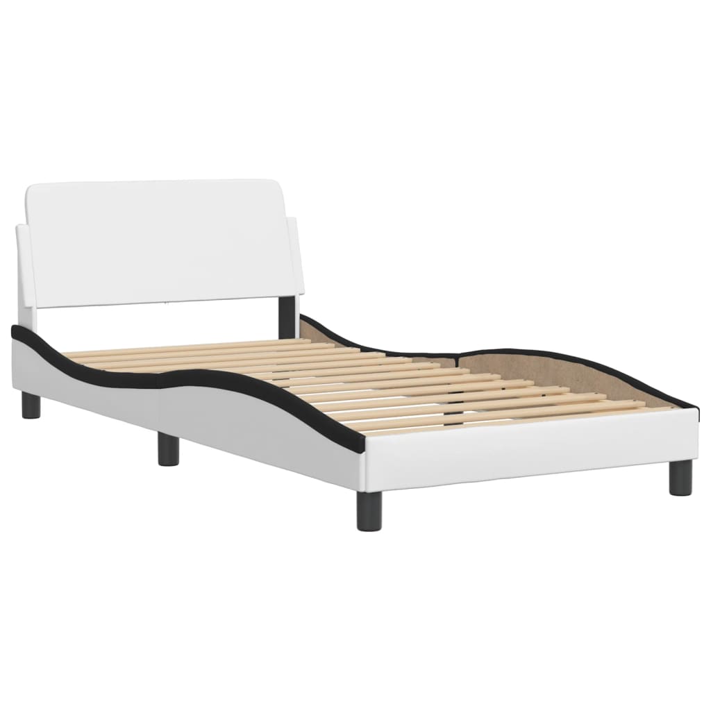 Bed with mattress white and black 100x200 cm artificial leather