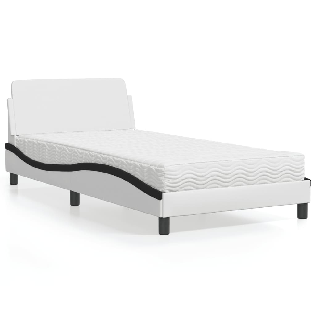 Bed with mattress white and black 100x200 cm artificial leather
