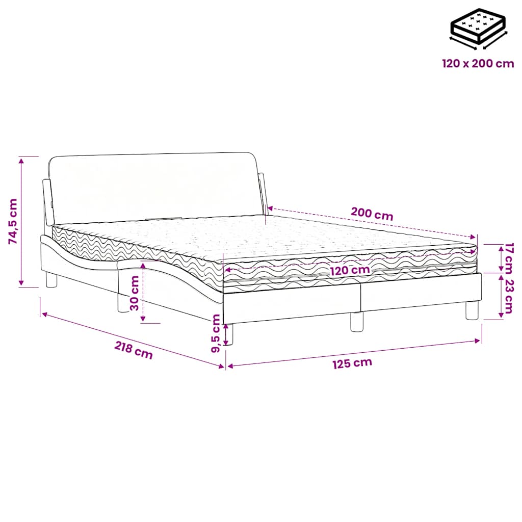 Bett mit Matratze "Dover" Creme 120x200 cm Stoff