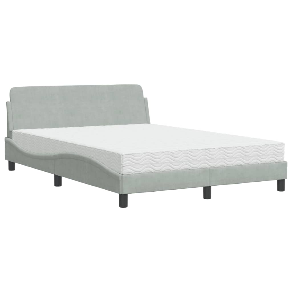 Bett mit Matratze "Dover" Hellgrau 140x190 cm Samt