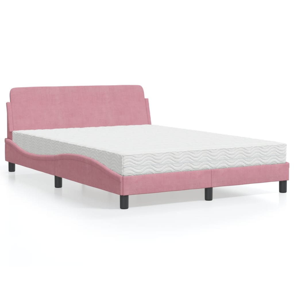 Bett mit Matratze "Dover" Rosa 140x190 cm Samt