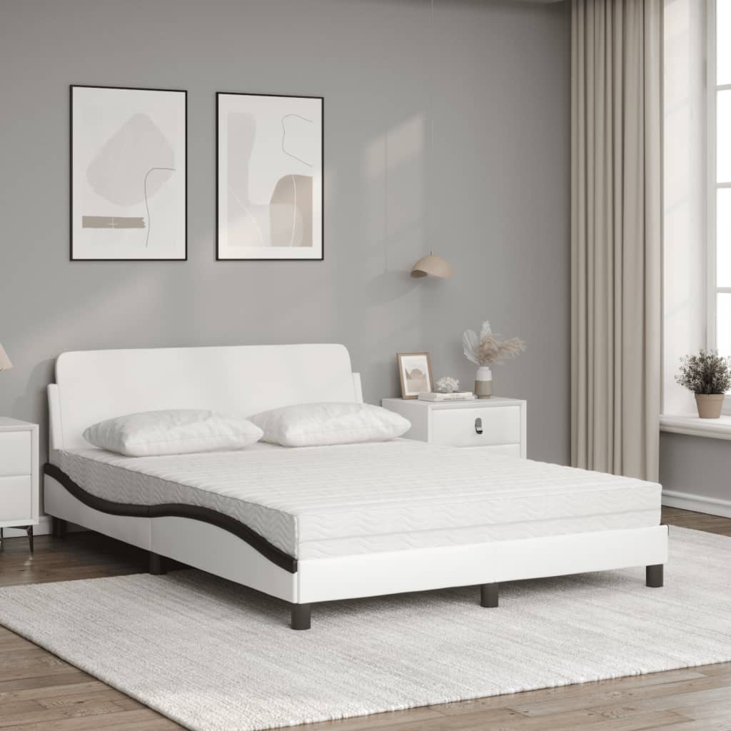 Bett mit Matratze "Dover" Weiß und Schwarz 140x190 cm Kunstleder