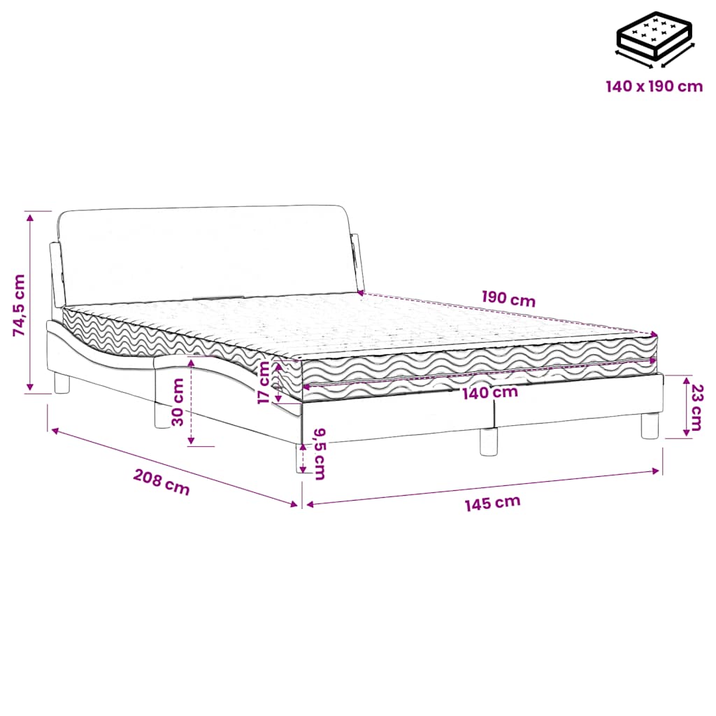 Bett mit Matratze "Dover" Weiß und Schwarz 140x190 cm Kunstleder