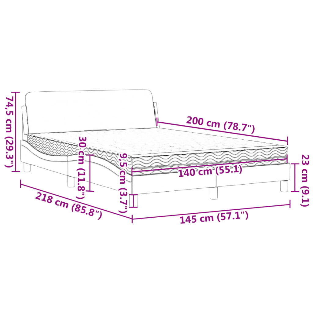 Bett mit Matratze "Dover" Dunkelbraun 140x200 cm Stoff