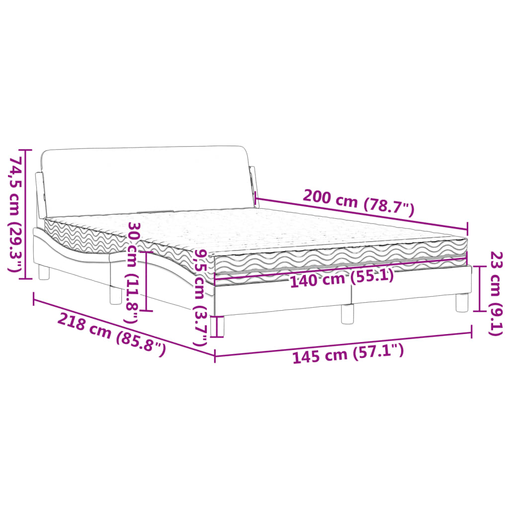 Bett mit Matratze "Dover" Schwarz 140x200 cm Samt