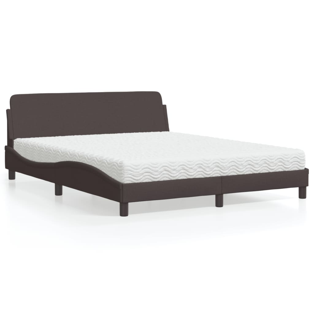 Bed with mattress dark brown 160x200 cm fabric