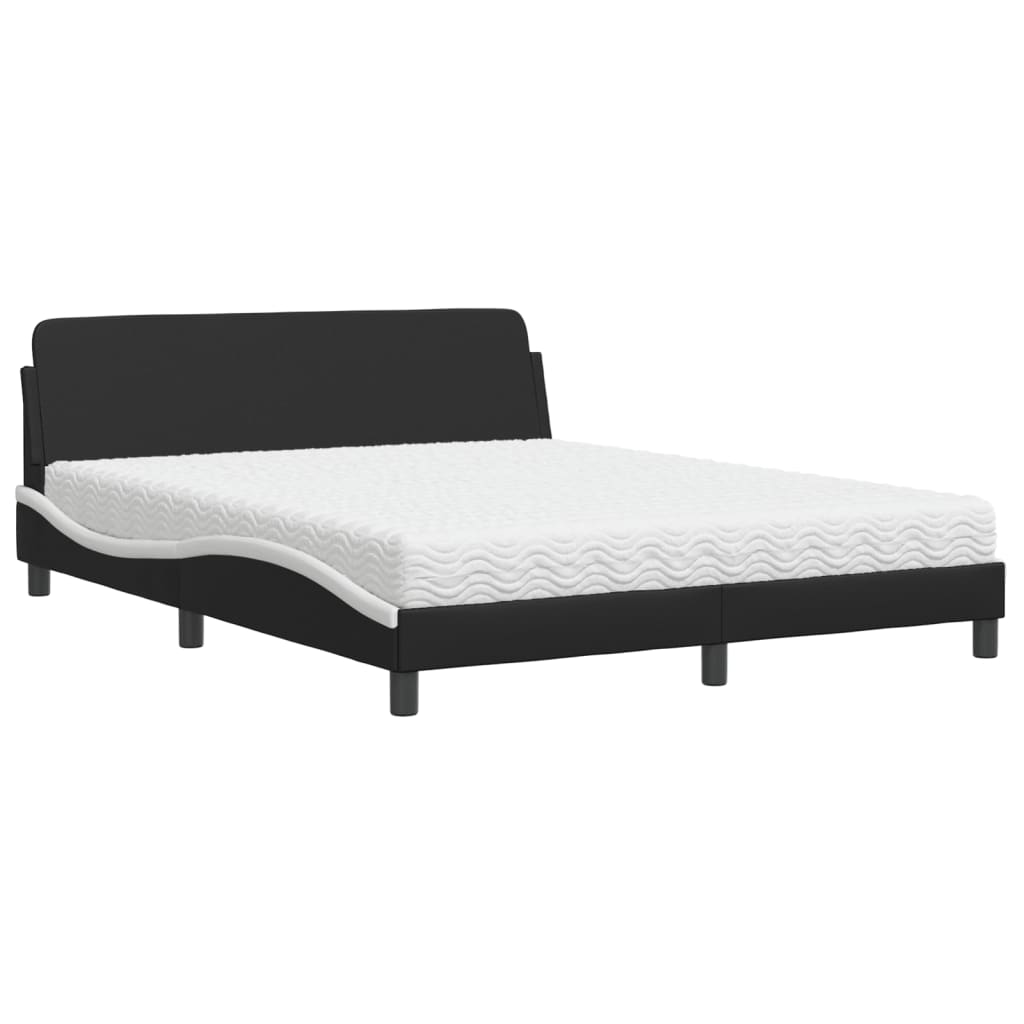 Bett mit Matratze "Dover" Schwarz und Weiß 160x200 cm Kunstleder