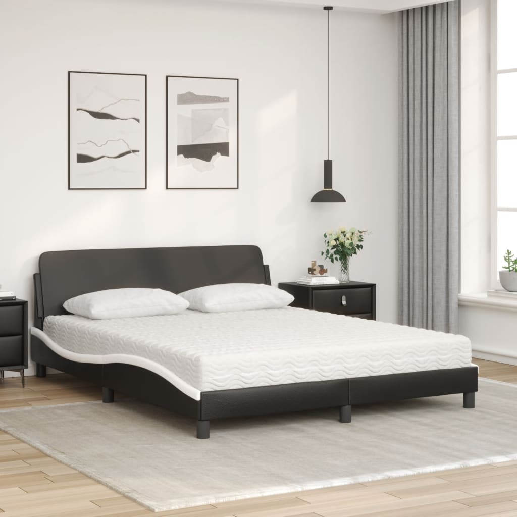 Bett mit Matratze "Dover" Schwarz und Weiß 160x200 cm Kunstleder