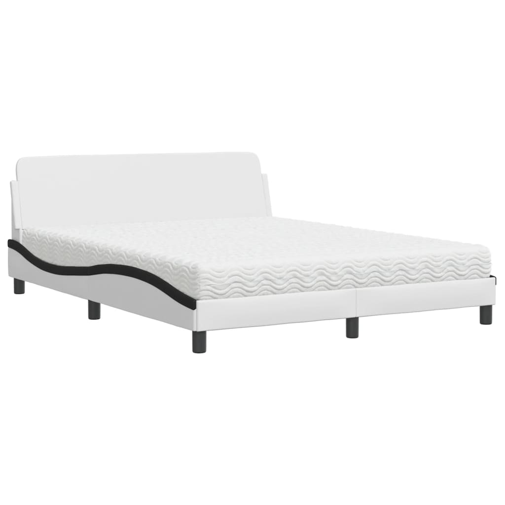 Bett mit Matratze "Dover" Weiß und Schwarz 160x200 cm Kunstleder