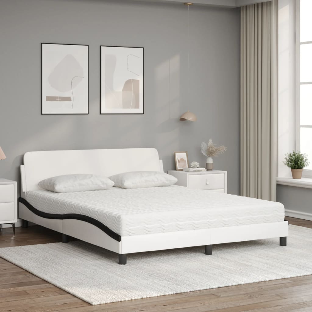 Bett mit Matratze "Dover" Weiß und Schwarz 160x200 cm Kunstleder
