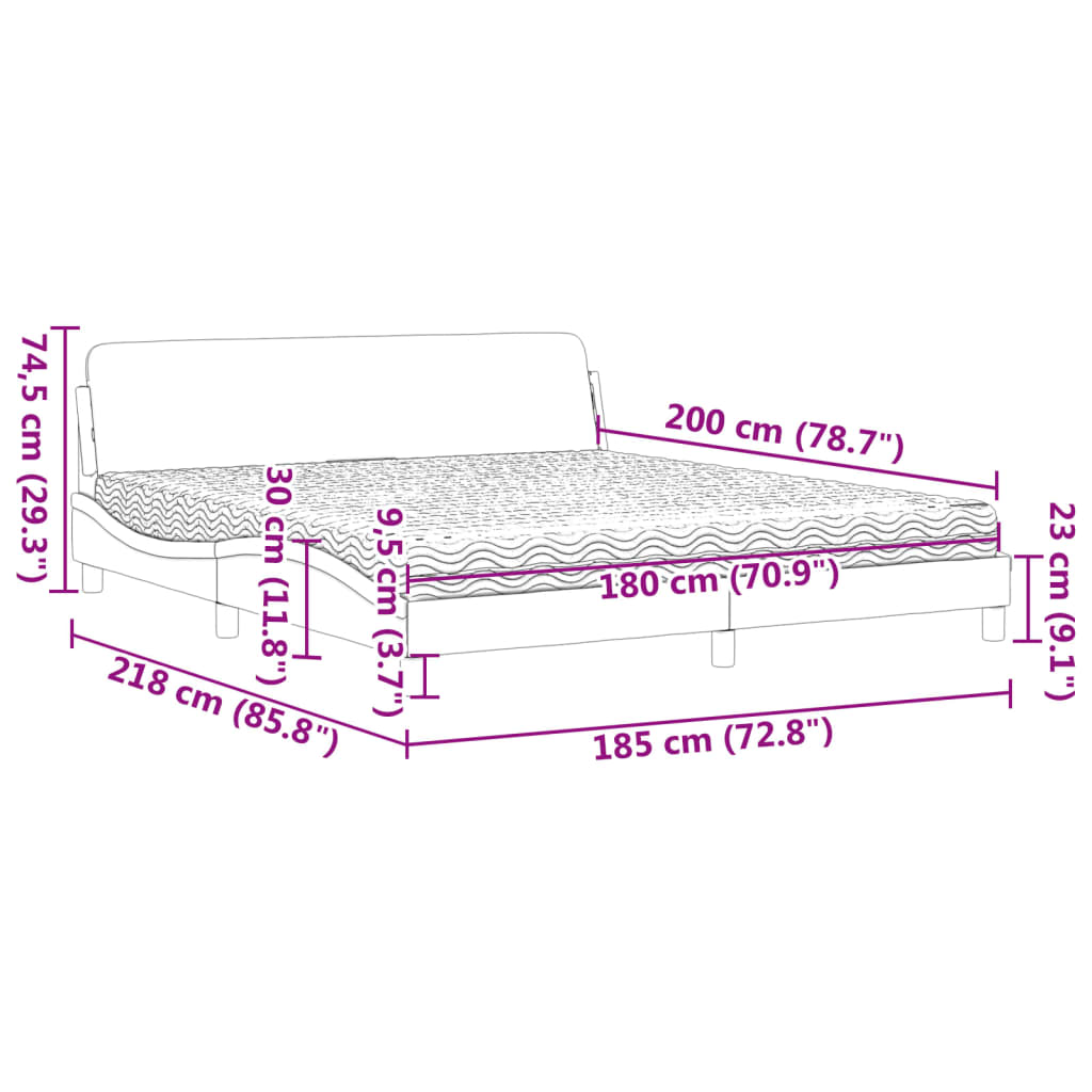 Bed with mattress grey 180x200 cm artificial leather