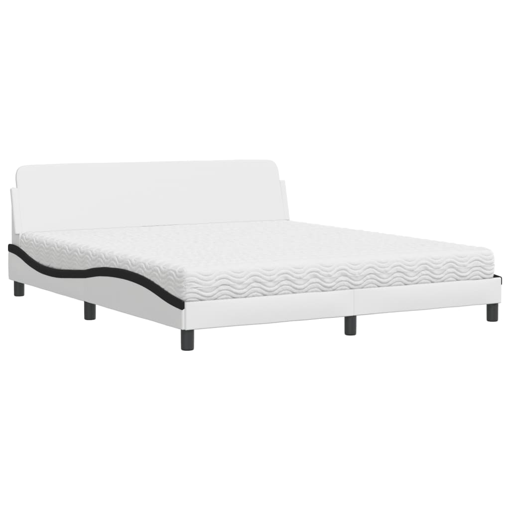 Bed with mattress white and black 180x200 cm artificial leather