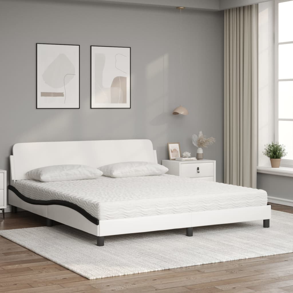 Bed with mattress white and black 180x200 cm artificial leather