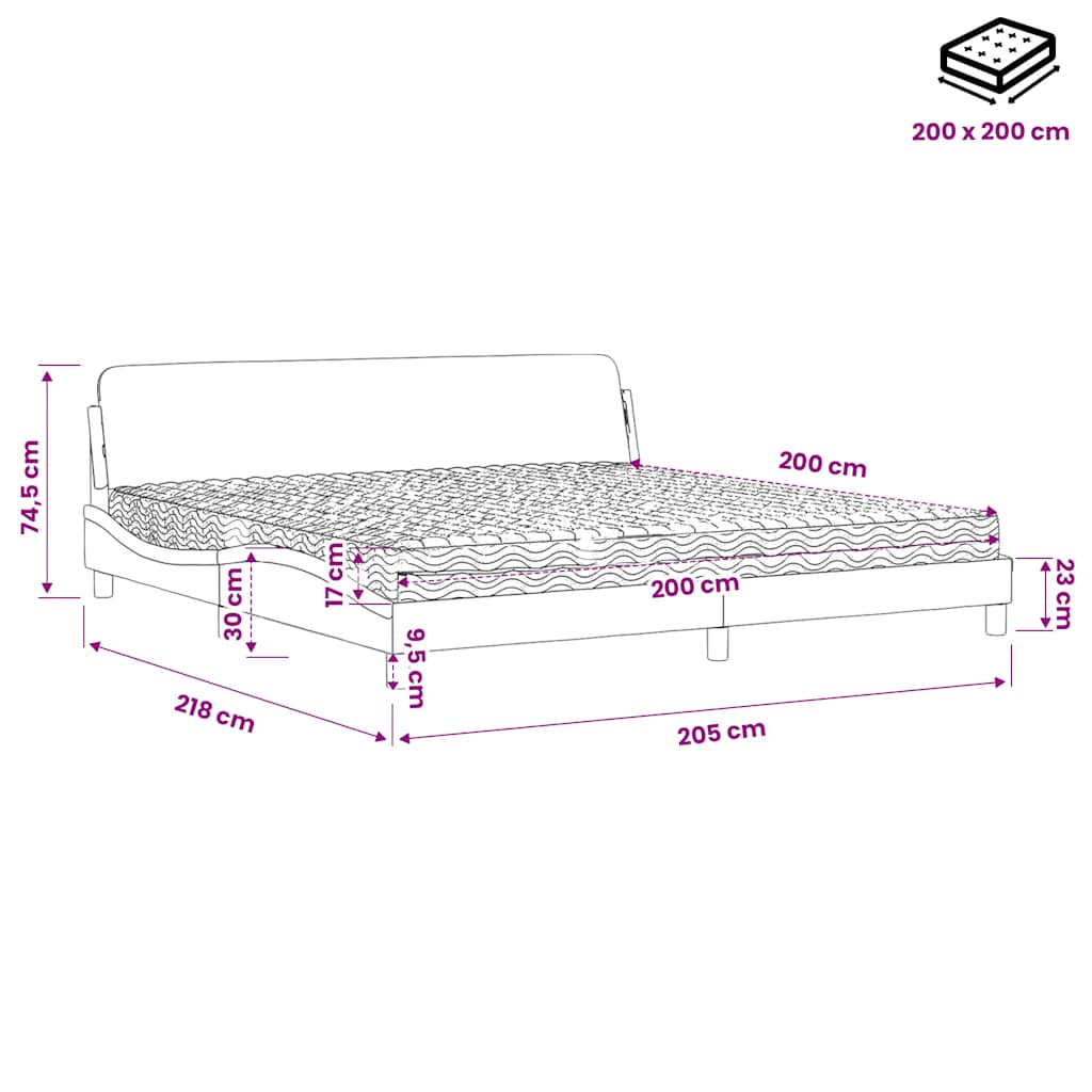 Bett mit Matratze "Dover" Dunkelbraun 200x200 cm Stoff