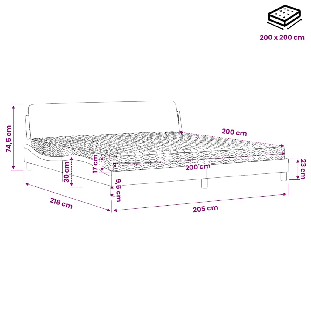 Bett mit Matratze "Dover" Taupe 200x200 cm Stoff