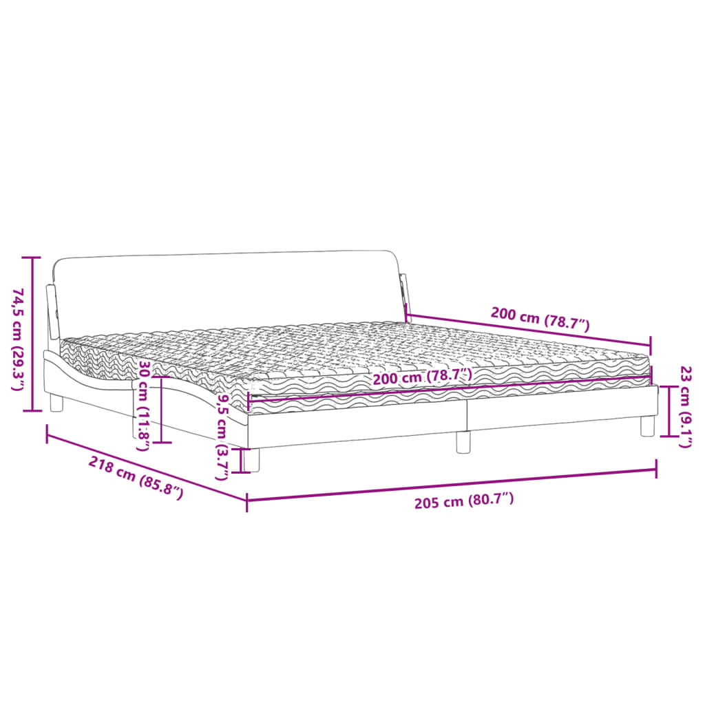 Bett mit Matratze "Dover" Hellgrau 200x200 cm Samt