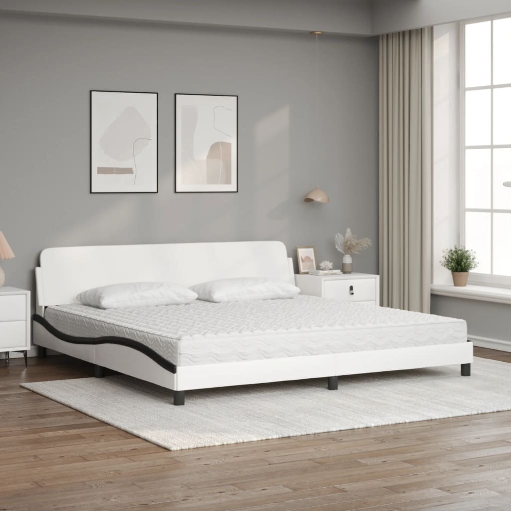Bett mit Matratze "Dover" Weiß und Schwarz 200x200 cm Kunstleder