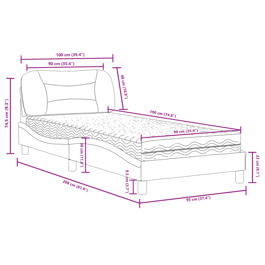 Bett mit Matratze "Hvar" Dunkelbraun 90x190 cm Stoff
