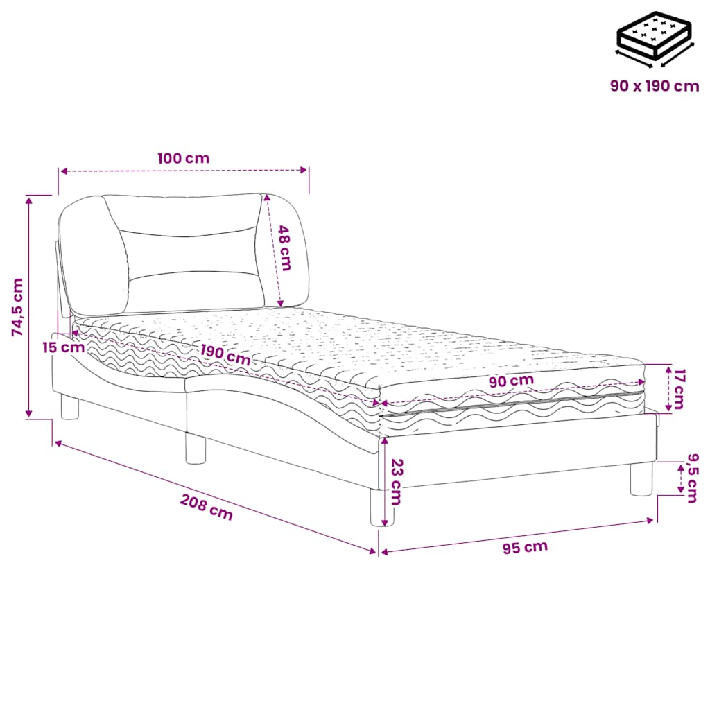 Bett mit Matratze "Hvar" Taupe 90x190 cm Stoff
