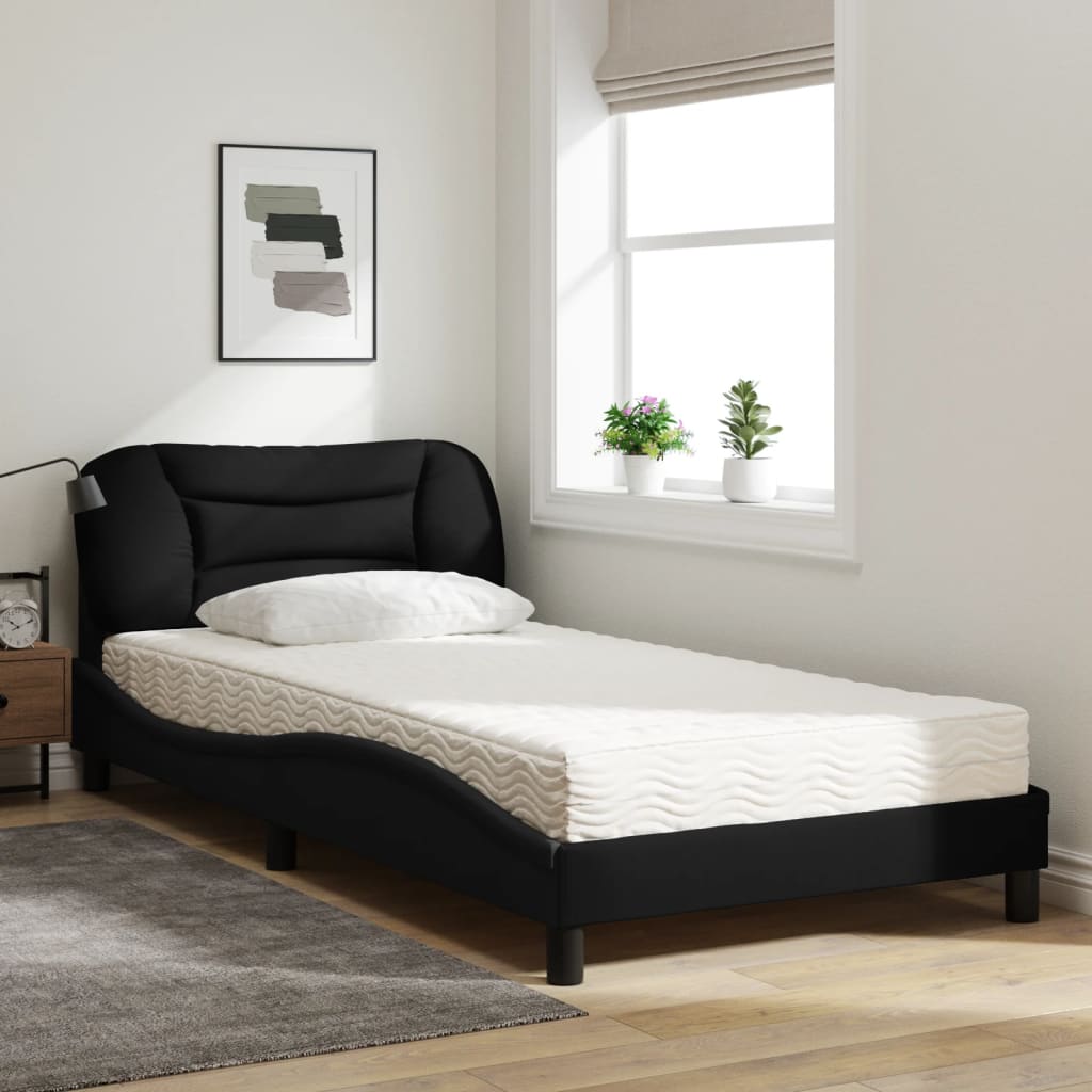 Bed with mattress black 100x200 cm fabric