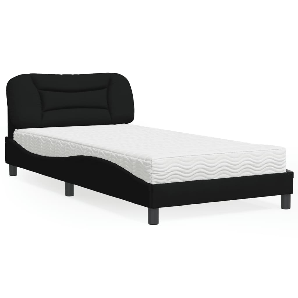 Bed with mattress black 100x200 cm fabric