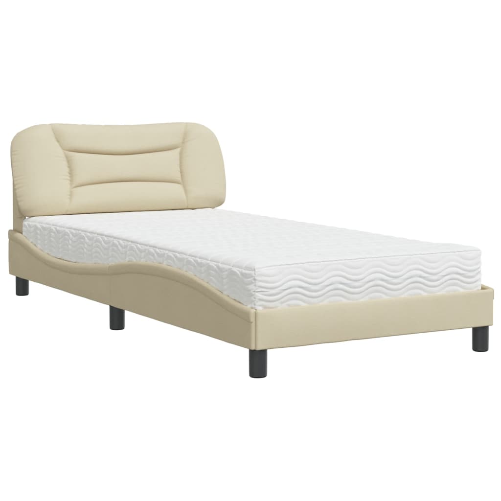 Bed with mattress cream 100x200 cm fabric