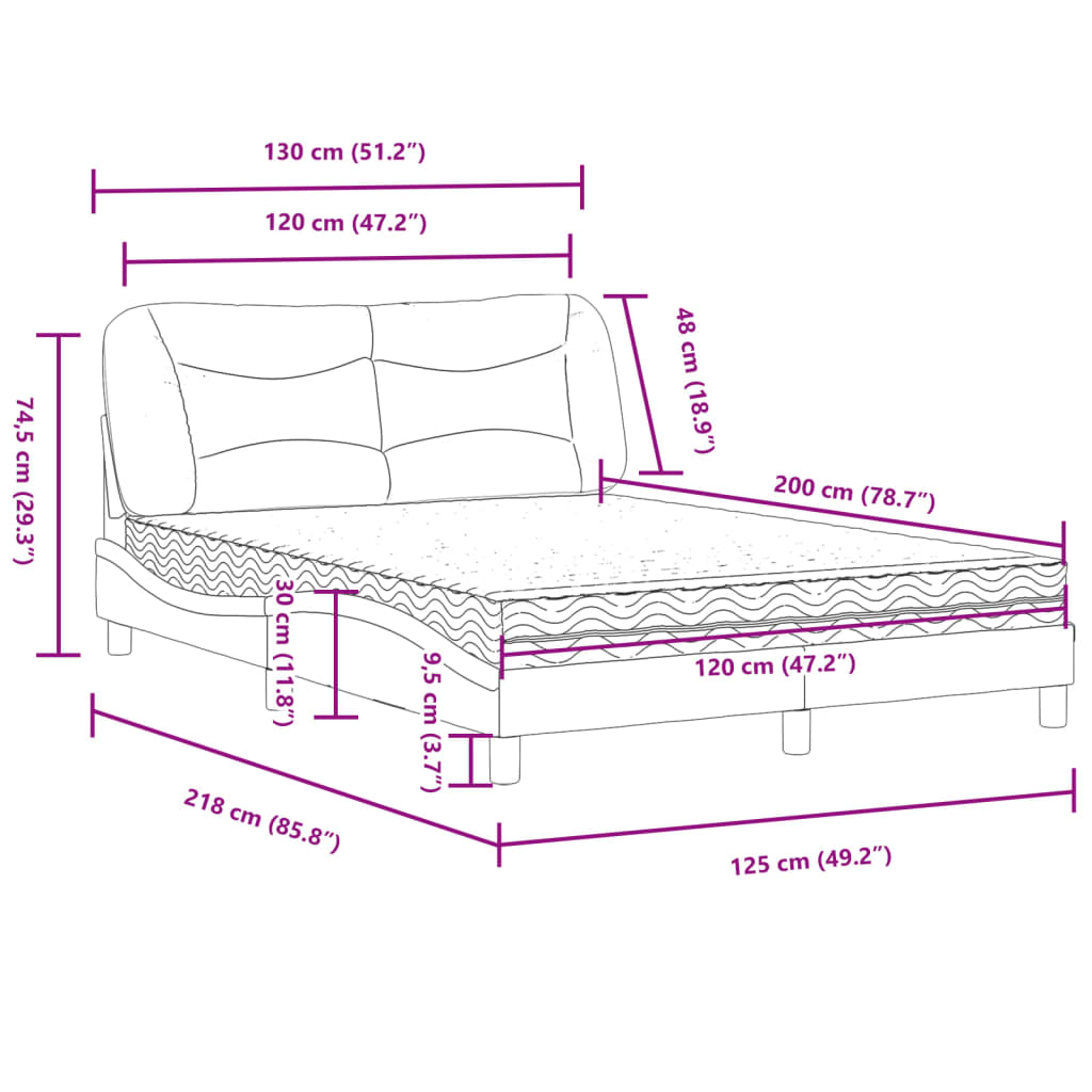 Bett mit Matratze "Hvar" Creme 120x200 cm Stoff