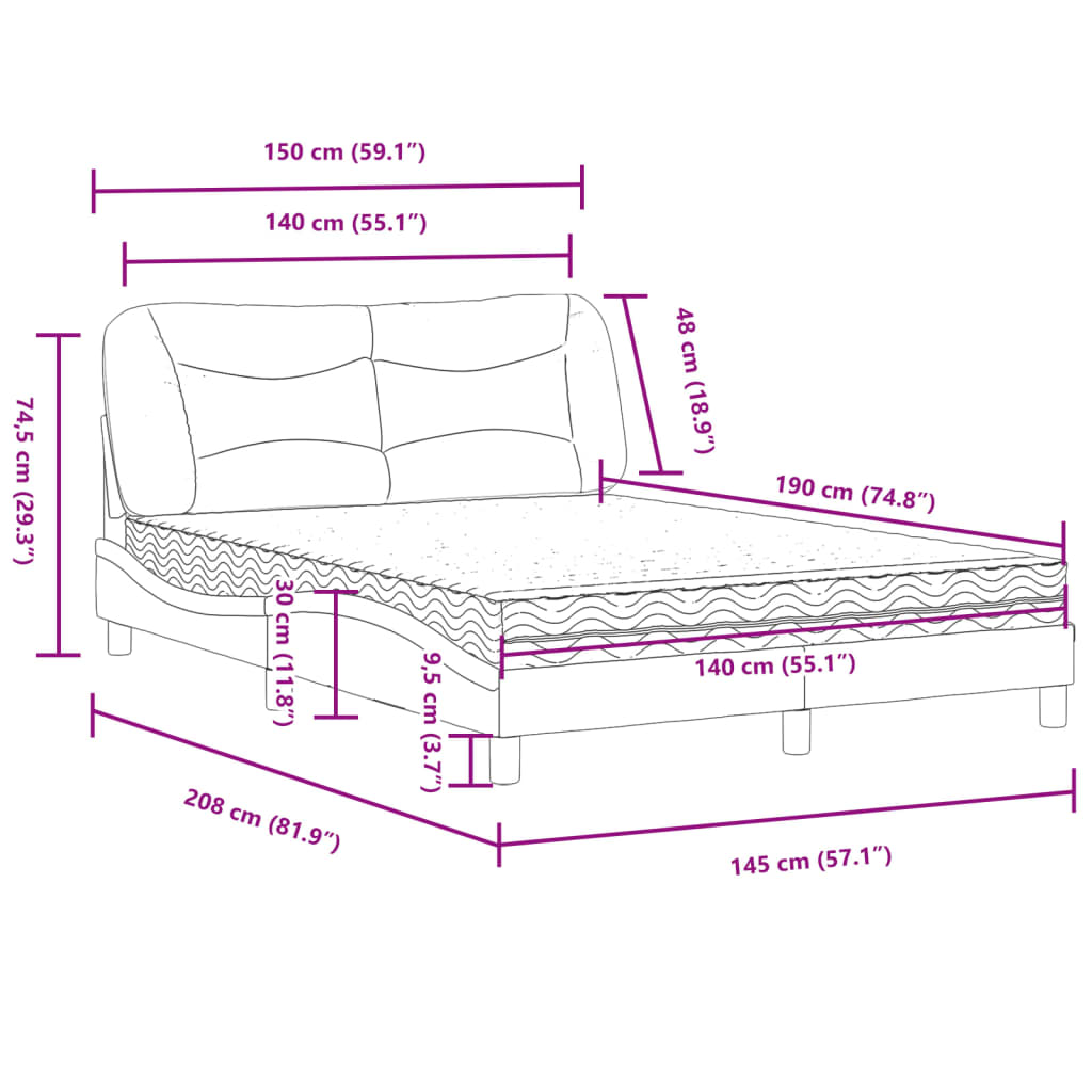 Bett mit Matratze "Hvar" Schwarz 140x190 cm Stoff
