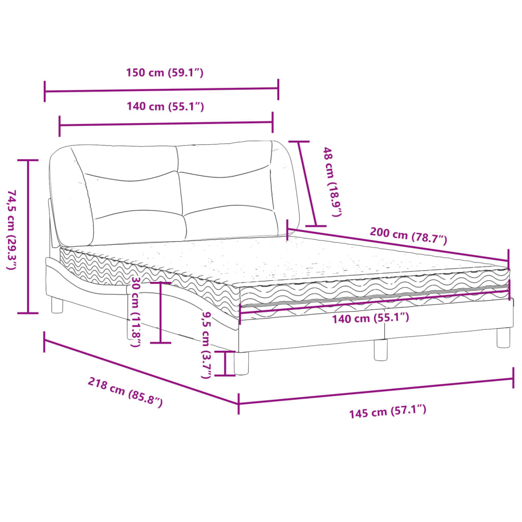 Bett mit Matratze "Hvar" Taupe 140x200 cm Stoff