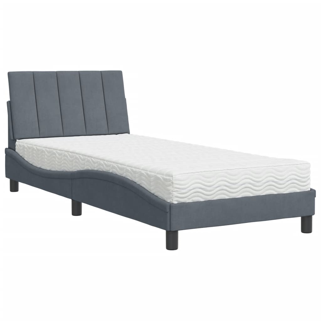 Bett mit Matratze "Hanko" Dunkelgrau 80x200 cm Samt