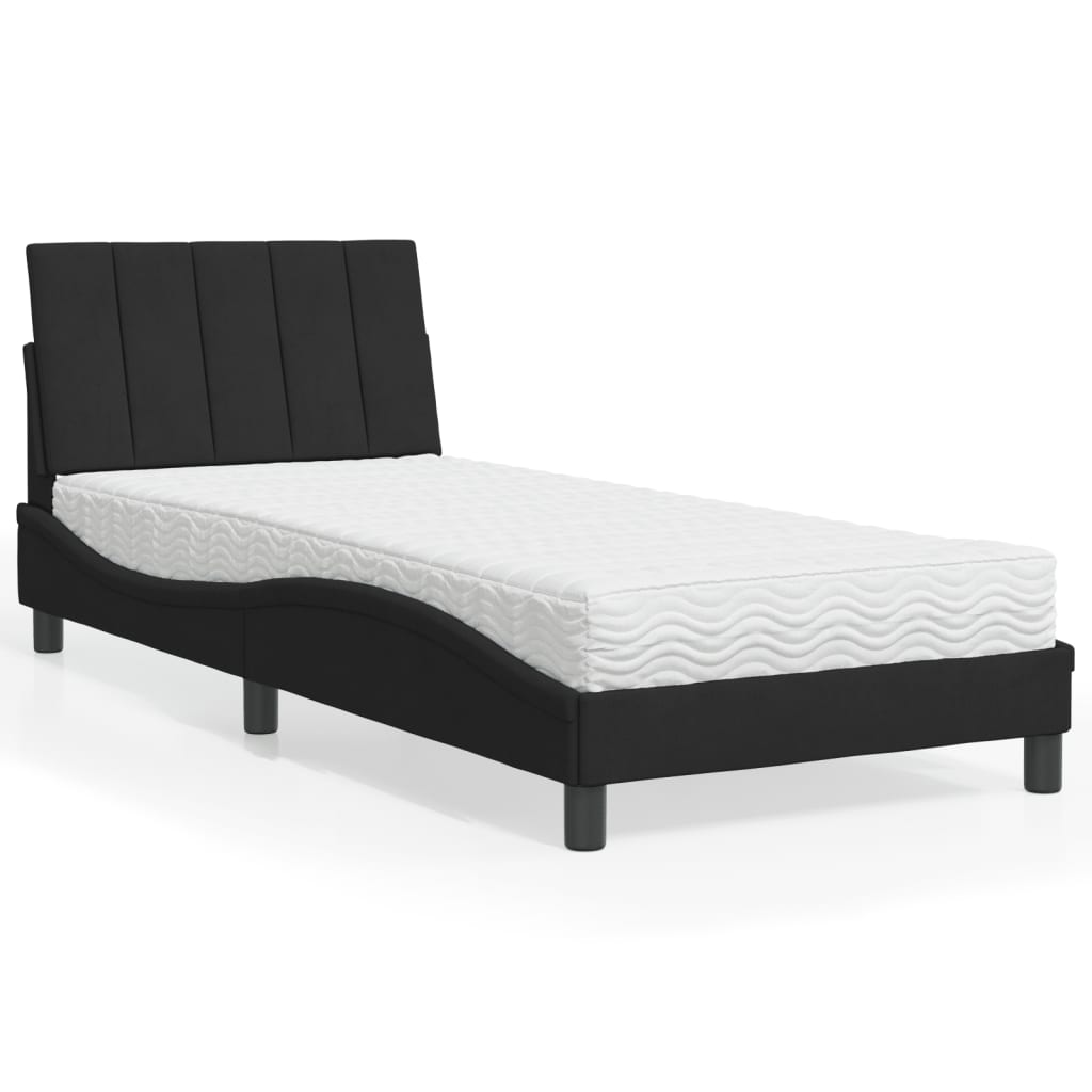 Bett mit Matratze "Hanko" Schwarz 90x190 cm Samt