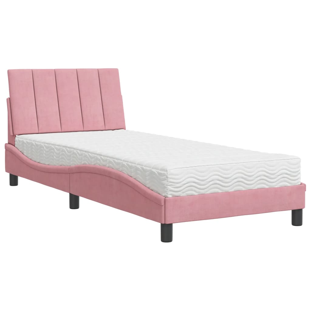 Bett mit Matratze "Hanko" Rosa 90x190 cm Samt