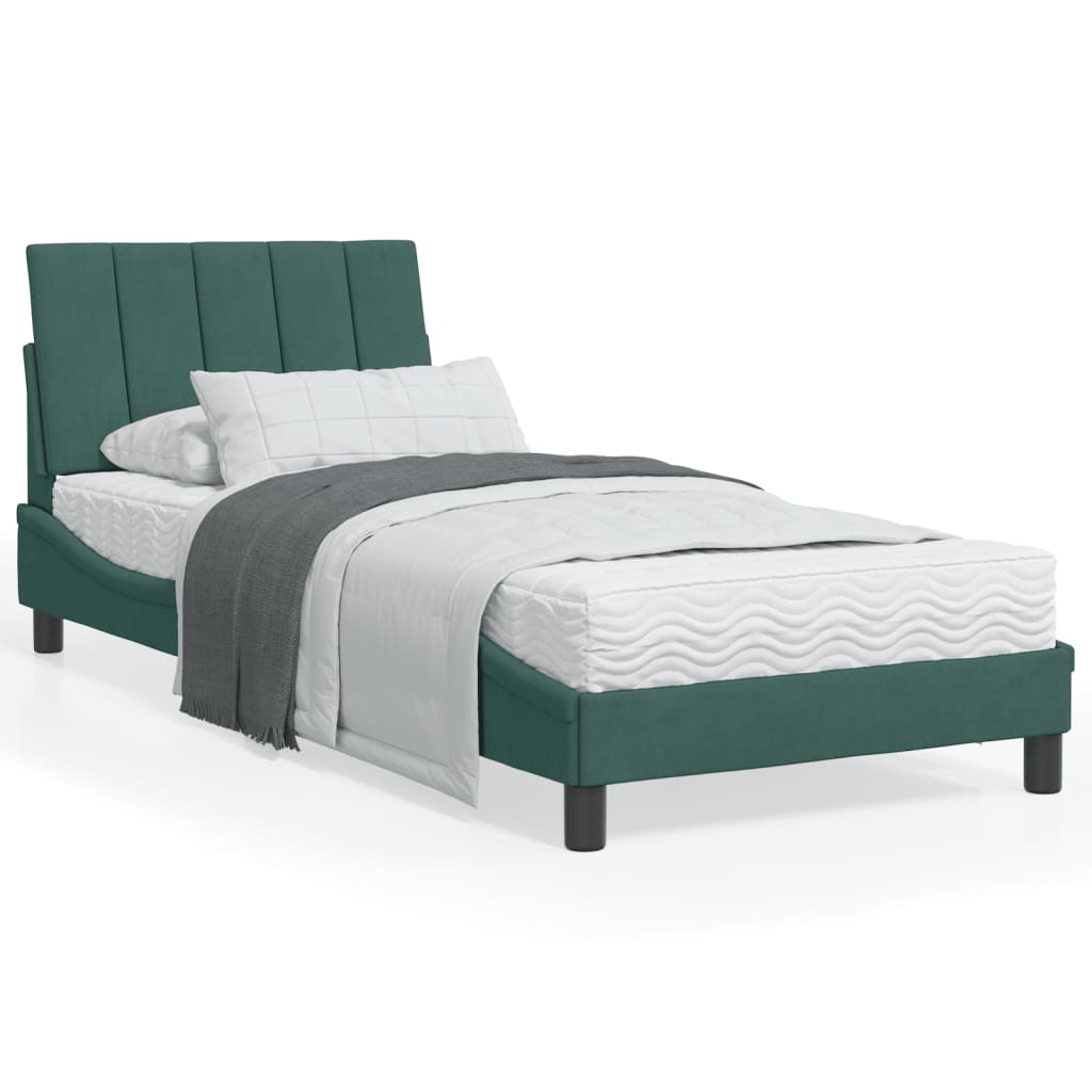 Bed with mattress dark green 90x200 cm velvet