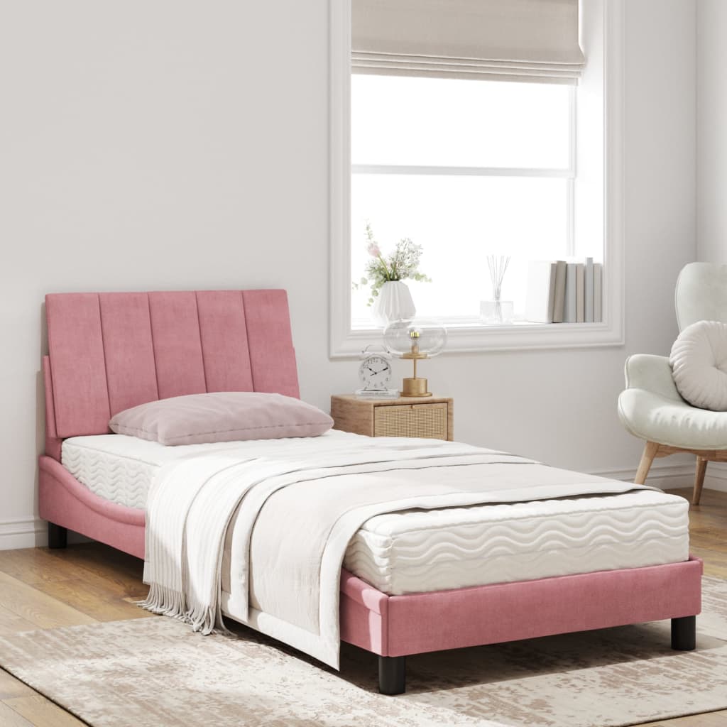 Bett mit Matratze "Hanko" Rosa 90x200 cm Samt