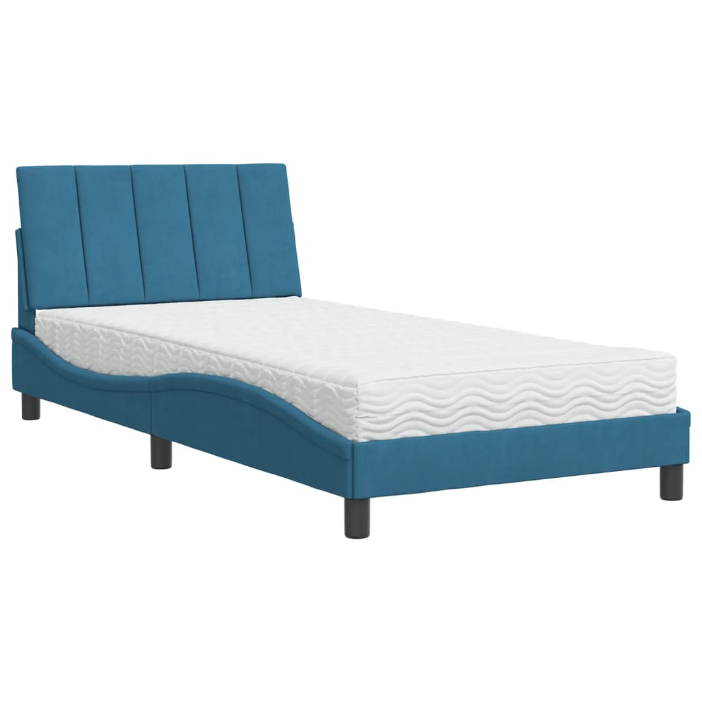 Bett mit Matratze "Hanko" Blau 100x200 cm Samt