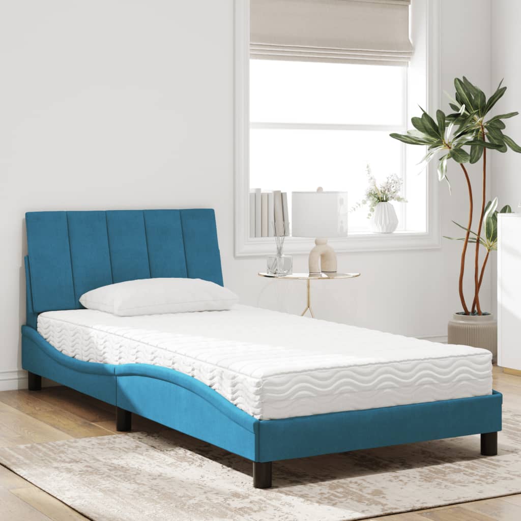 Bett mit Matratze "Hanko" Blau 100x200 cm Samt