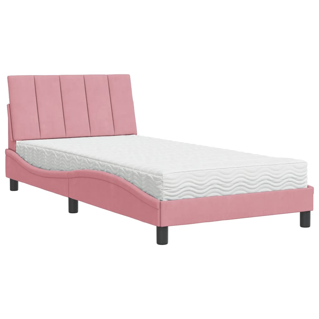 Bed with mattress pink 100x200 cm velvet