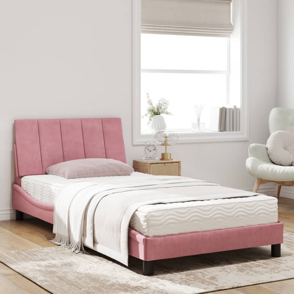 Bed with mattress pink 100x200 cm velvet