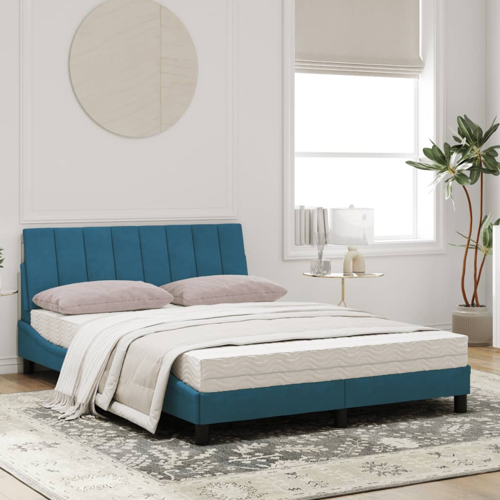 Bett mit Matratze "Hanko" Blau 120x200 cm Samt