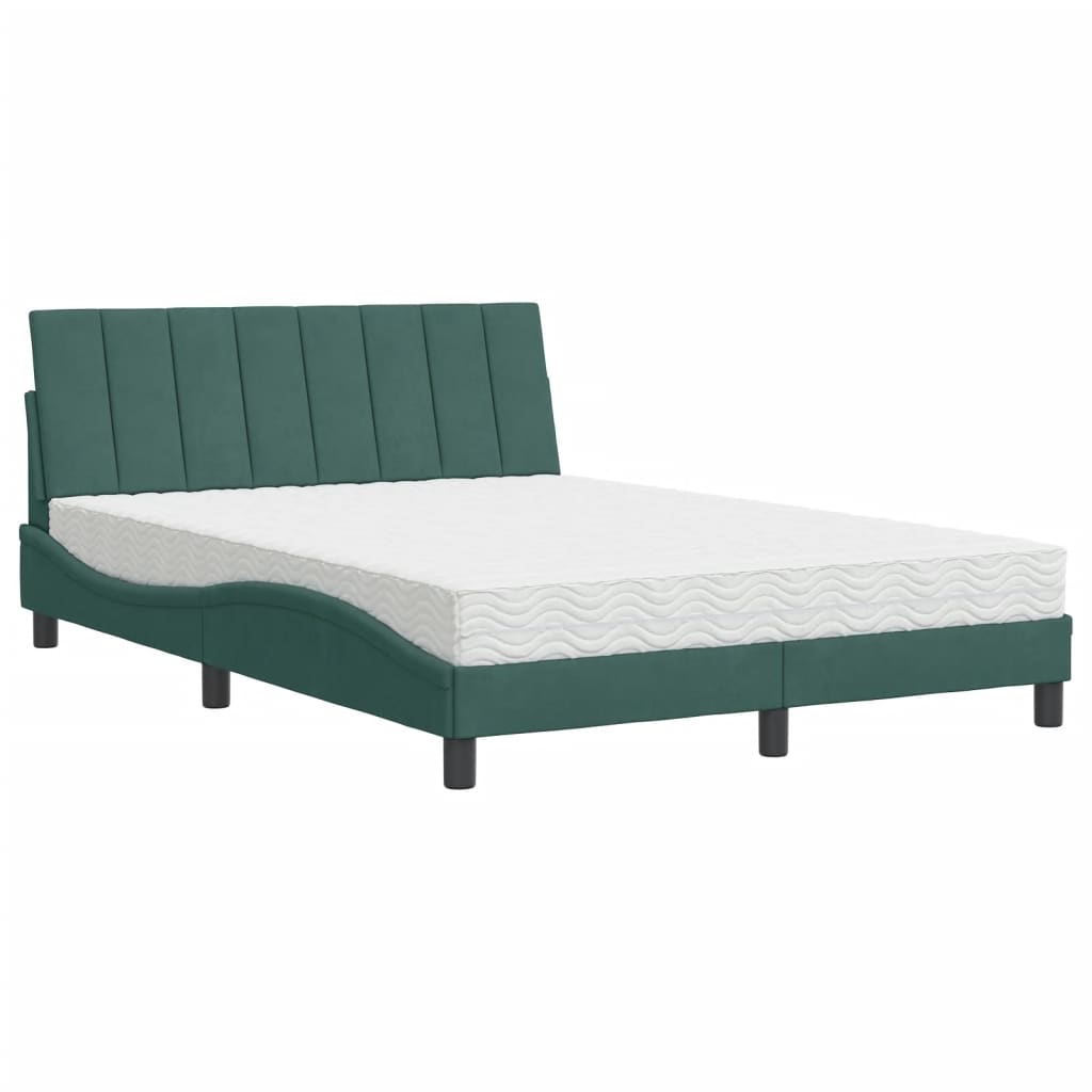 Bett mit Matratze "Hanko" Dunkelgrün 140x190 cm Samt