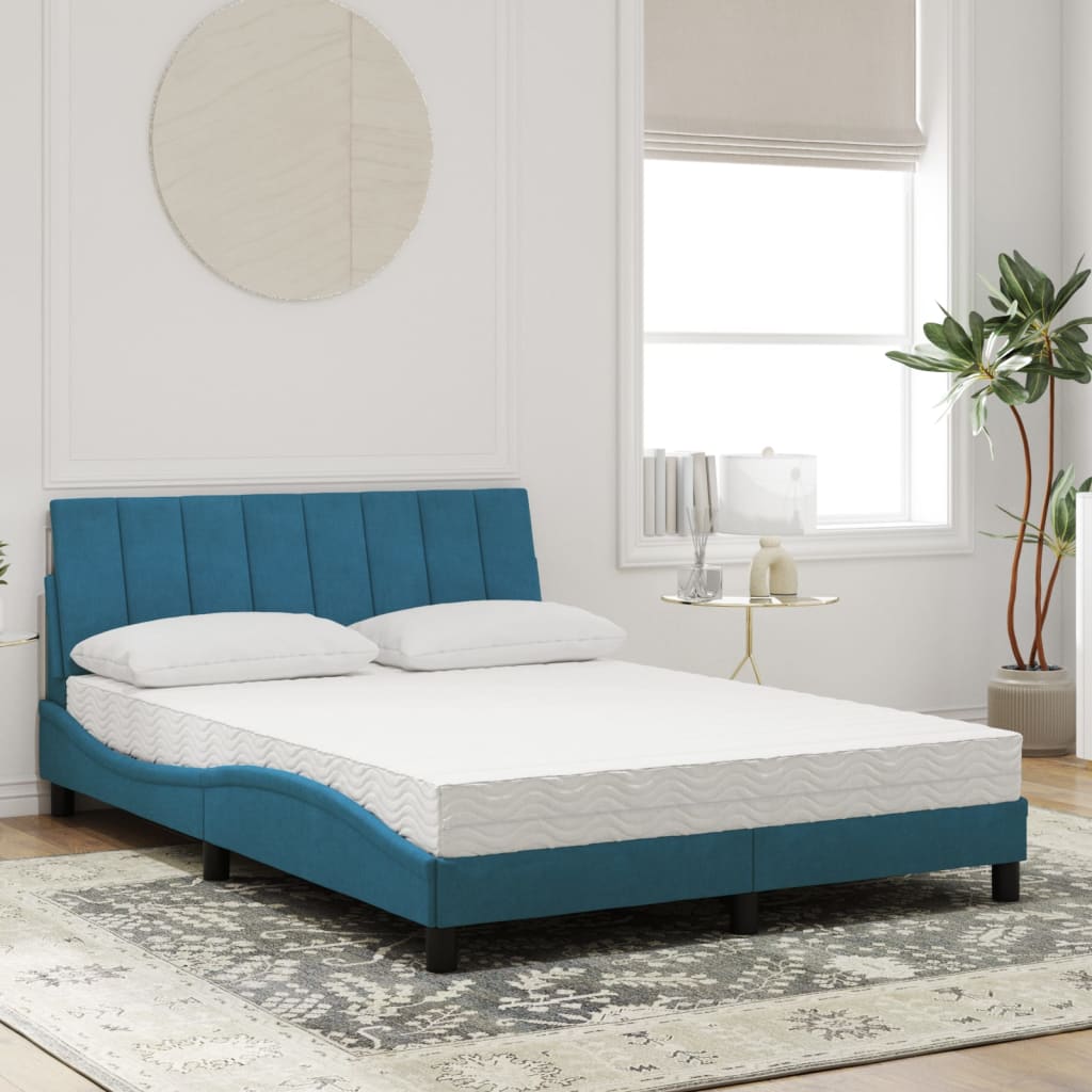 Bett mit Matratze "Hanko" Blau 140x190 cm Samt