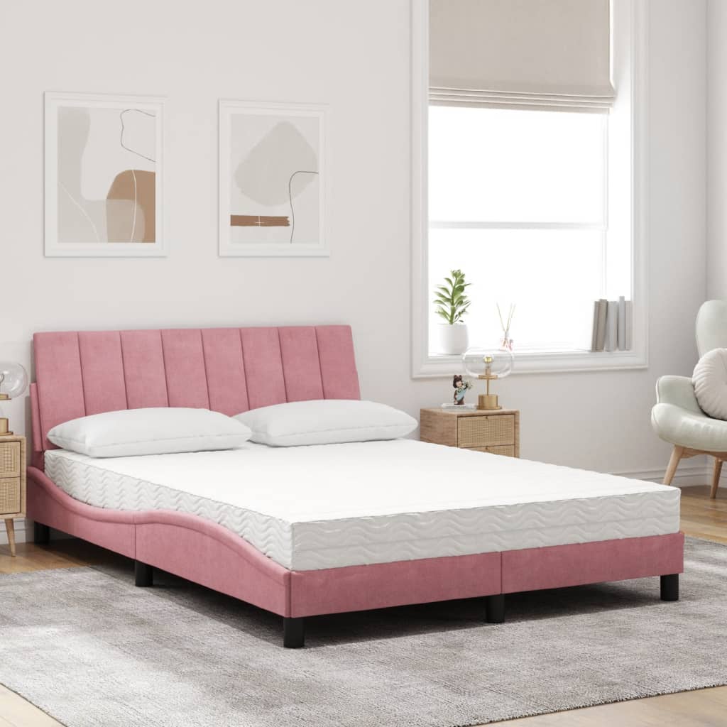 Bett mit Matratze "Hanko" Rosa 140x190 cm Samt