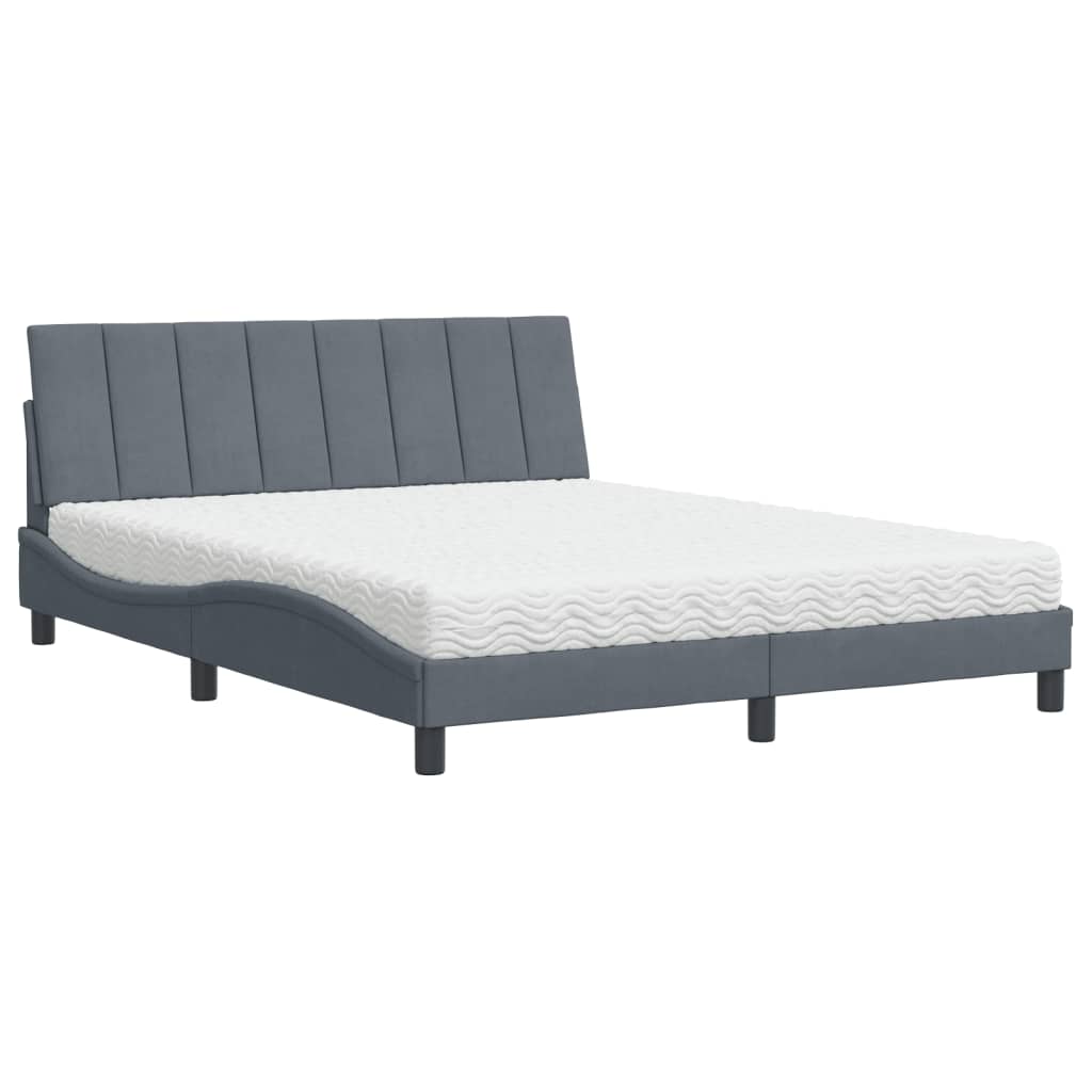 Bed with mattress dark grey 160x200 cm velvet