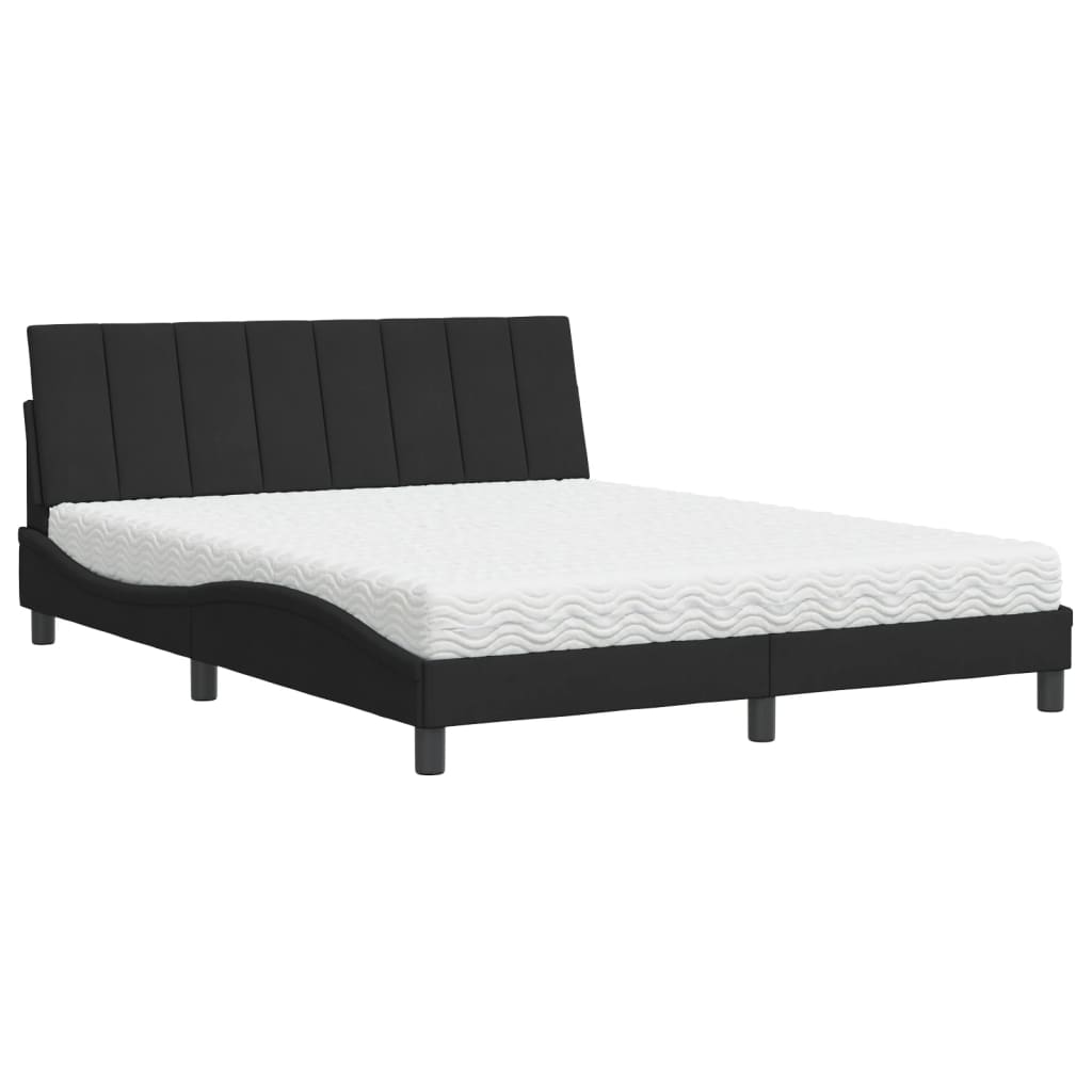 Bett mit Matratze "Hanko" Schwarz 160x200 cm Samt