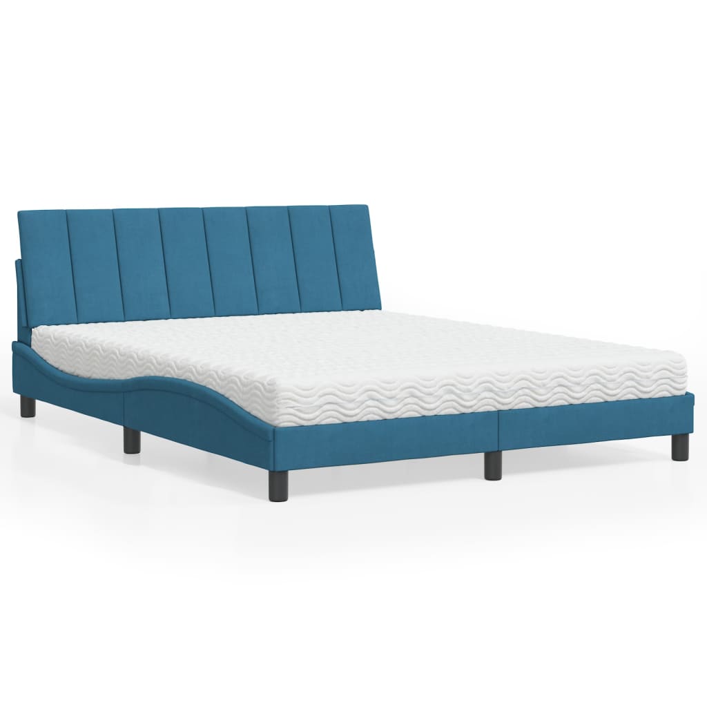 Bett mit Matratze "Hanko" Blau 160x200 cm Samt